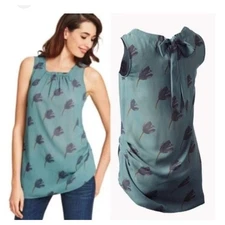 Cabi Cami Tulip Green Chiffon Blouse Sleeveless Tunic Bow back sz M