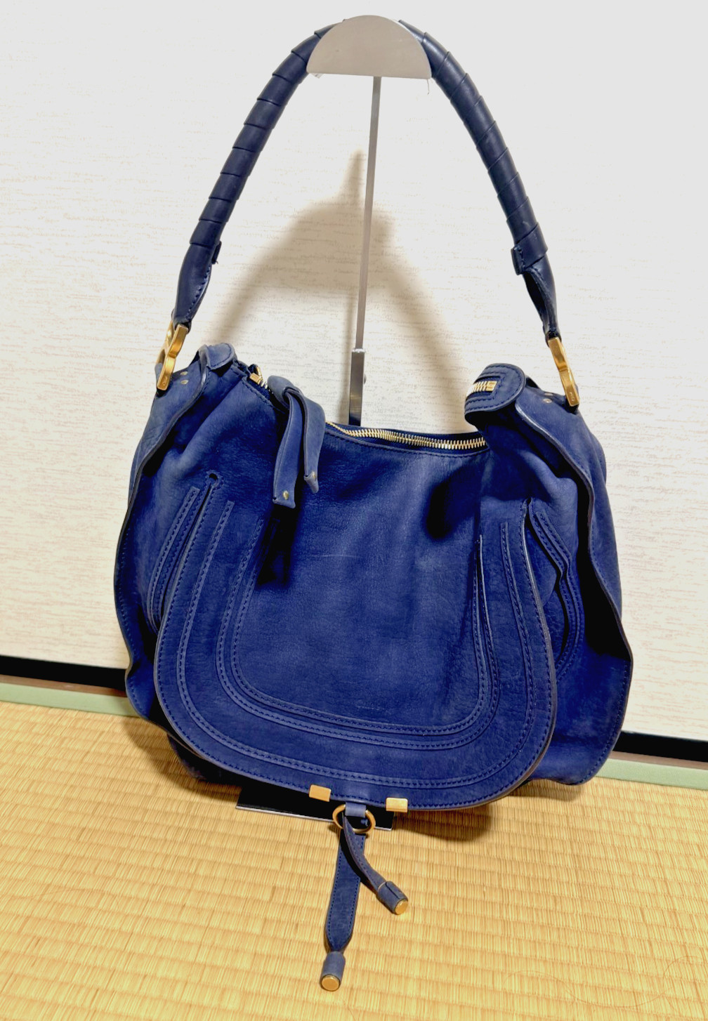 Auth Chloe Marcie Shoulder Bag Hand Bag Navy Leather