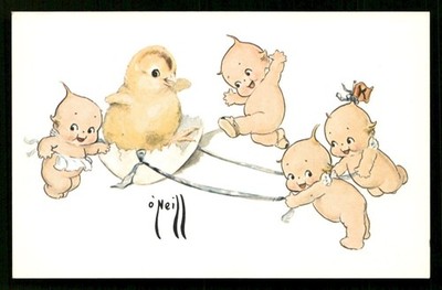 Kewpie Characters Hatching Baby Chick -Rose O'Neill Signed Modern 1976
