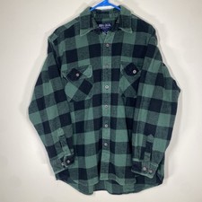 Moose Creek Heavy Flannel Plaid Button Up Green 100 Cotton Shirt Mens Large