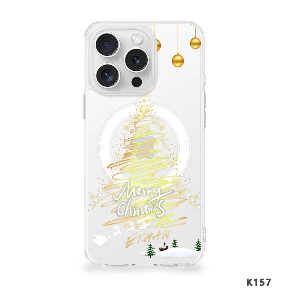 Capa de cristal com estampa de Natal para iPhone 16 Pro 14 15 17 Magsafe personalizada - Imagem 4 de 4