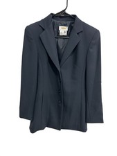 Talbots Petites Womens Navy Button-Front Fully Lined Wool Blazer Size 4 Tailored