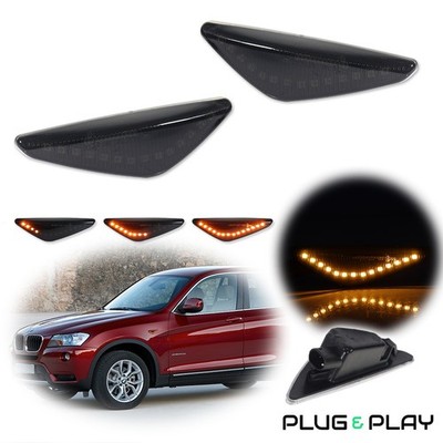 2x Dynamic LED Side Marker Turn Signal Lights Smoke For X3 BMW X5 X6 F25 E70 E72