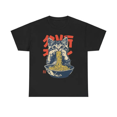 Cat Ramen T-Shirt  Vintage Graphic, Funny Foodie Tee 1