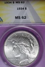 1934 ANACS MS62 PEACE SILVER DOLLAR #B51465