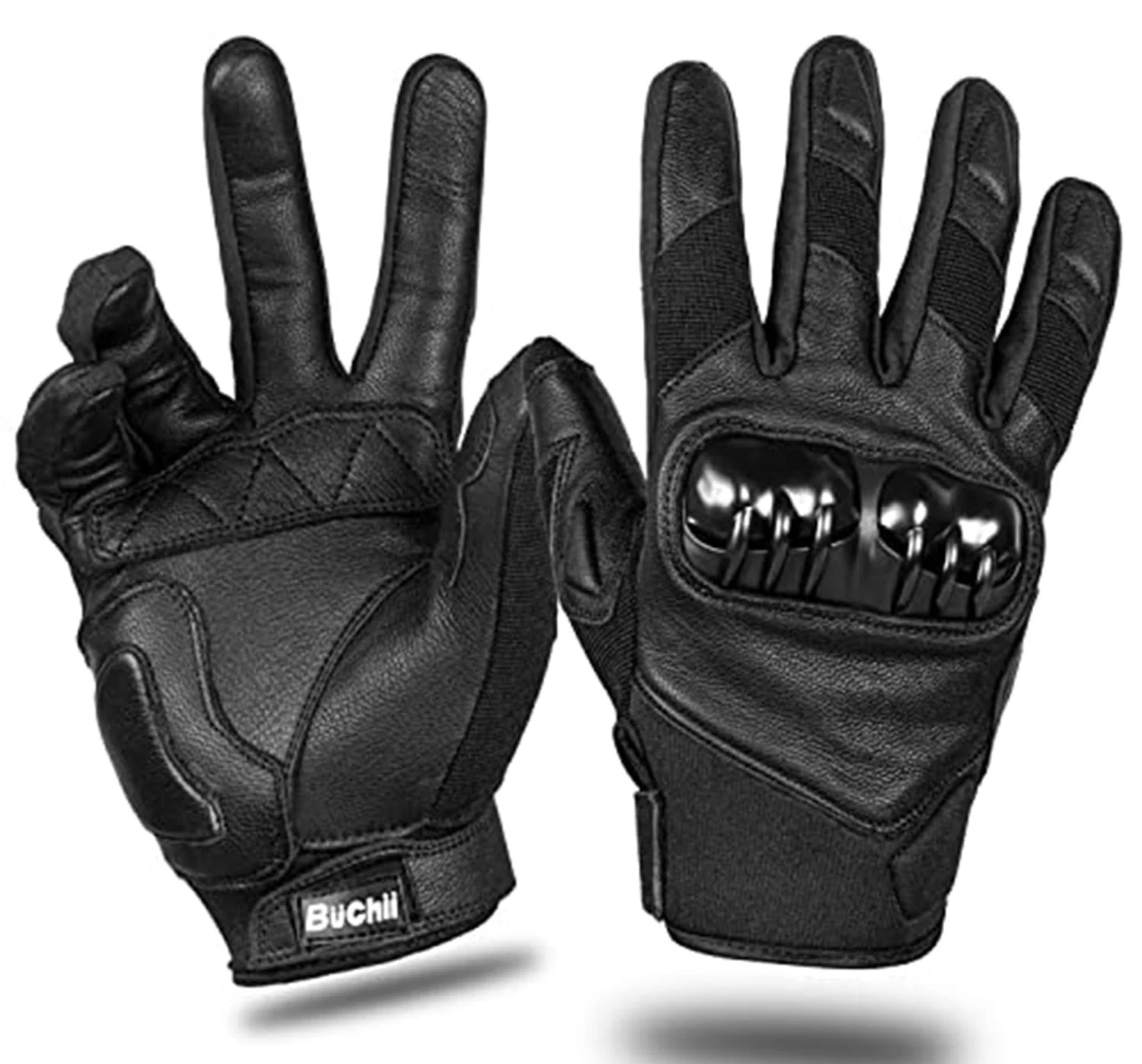 Buchii Leather Motorcycle Gloves Men & Women Multi Purpose Hard M, Black