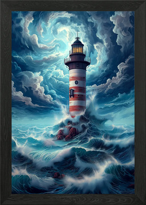 Leuchtturm im stürmischen Ozean Gerahmtes Wandbild Poster Leinwanddruck Bild