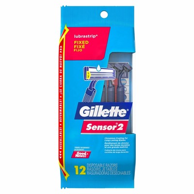 Gillette Sensor 2 Lubrastrip Fixed Disposable Razor Comfortable Twin Blade 12ct