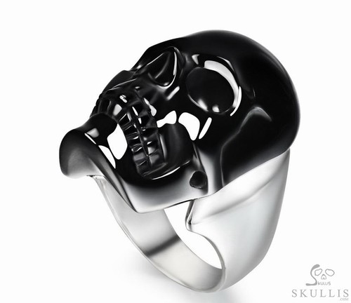 Teschio cristallo pietra preziosa intagliata ossidiana nera e argento sterling 925 con 925 - Foto 8 di 8