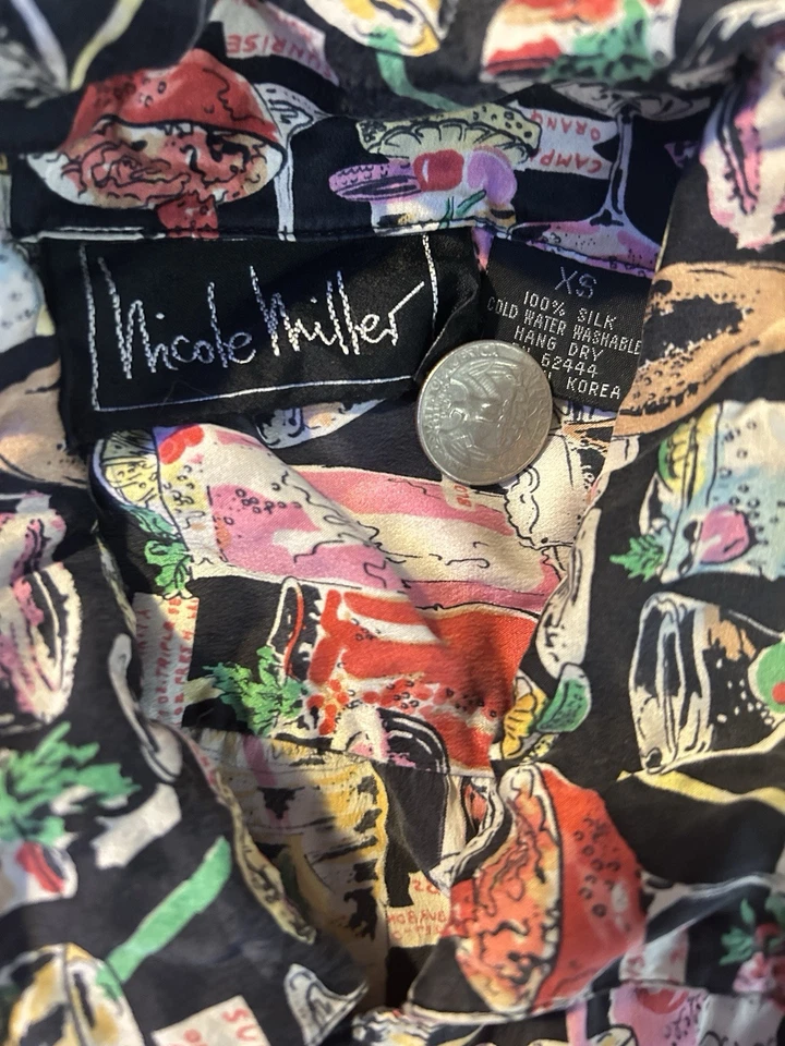 Camisa Nicole Miller Para Hombre Talla XS De Colección Años 90 Seda Cóctel Estampado Completo Foto 3 de 3