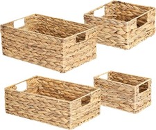 Set of 4 Wicker Storage Baskets Woven Organizer Bin w/Handle Rattan Basket