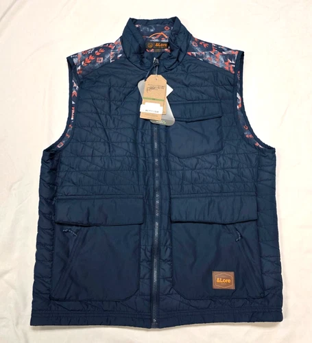 New &LORE Nanotex Aquapel Quilted TRIBAL Vest Men's LARGE L Insignia Blue POLY - product listing photo
