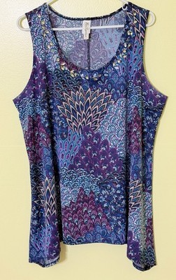 PERSEPTION Women s Plus Sleeveless Pullover Top MULTI PEACOCK PATTERN Size 3X