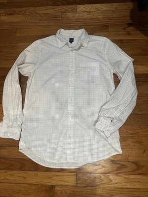 Gap Men s Button Up Shirt White Subtle Grid Checked Medium