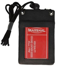 ID Card Holder Badge Passport Card Press NameTag Pouch Leather W/ Neck Strap NEW