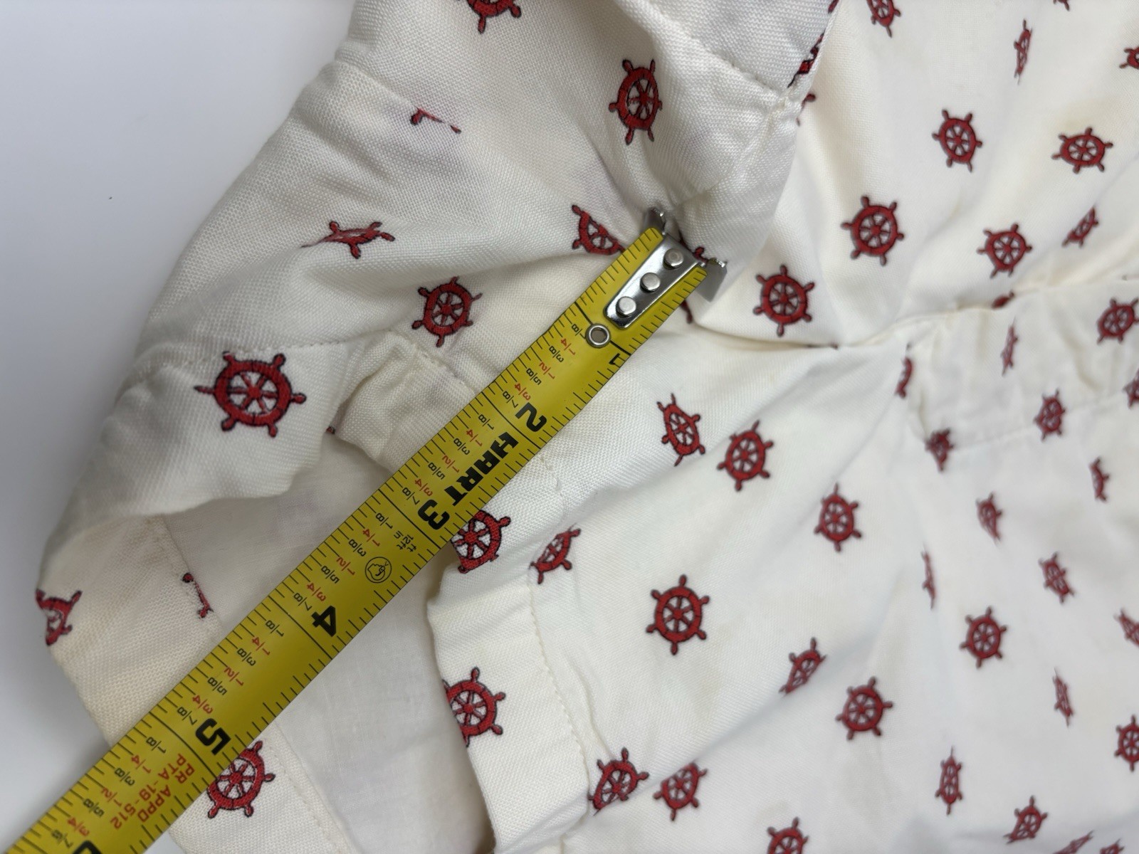 1950s Red Ivory Swim Trunks Bathing Suit Nautical Boat Wheel Cotton Shorts Med