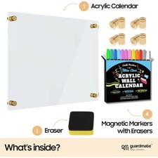 Guardmate Blank Acrylic Dry-Erase Board 28" x 20" Clear, Wall-Mount with Markers