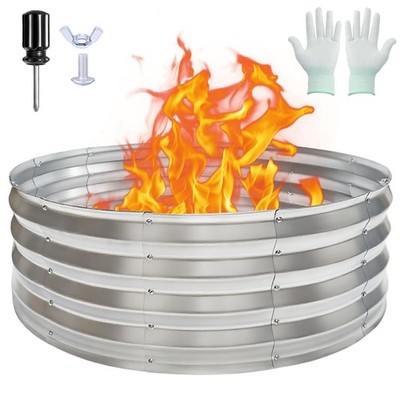 36 Inch Round Fire Pit Ring, HeavyDuty Galvanized Steel Fire Ring for Outdoor...