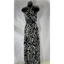 NASTY GAL Women's Black-White Zebra Print Cutout Halter-Neck Maxi Dress SZ 6