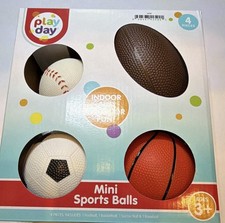 Play Day Mini Sports Balls 4 Piece Set Football Basketball Soccer Baseball NEW