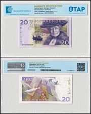 Sweden 20 Kronor, 1997-2008, P-63, Used, Authenticated