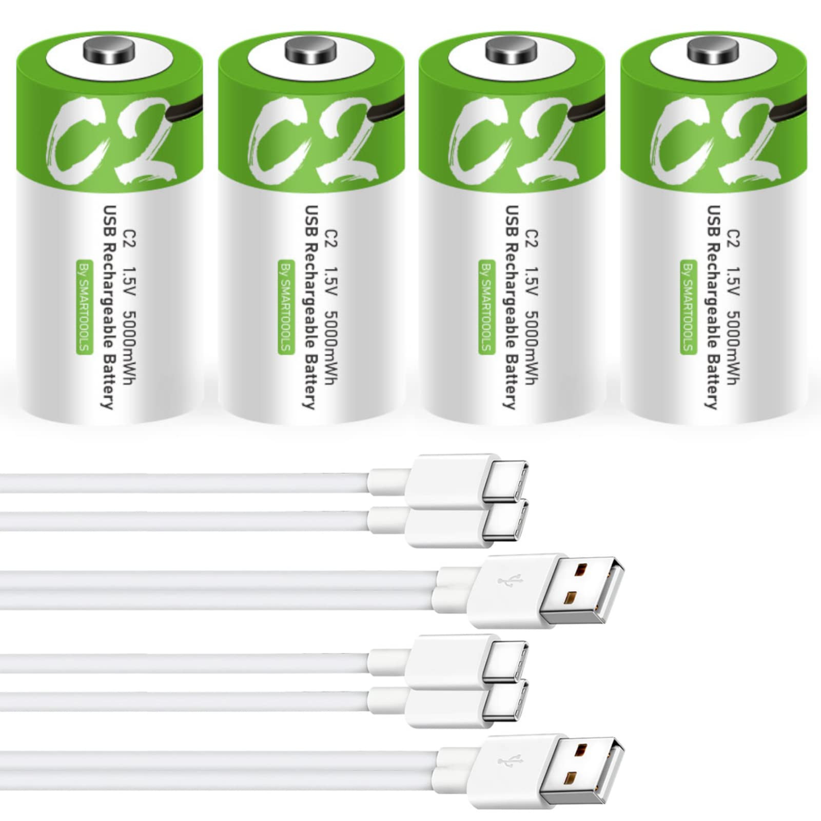 C Batteries 4 Pack, Rechargeable C Batteries,5000mWh C Size Batteries 4 Pack,...-image