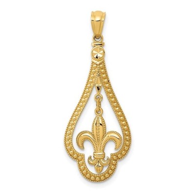 14k Gelbgold Diamantschliff poliert Fleur de Lis Hänger Anhänger