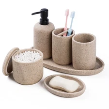 Bathroom Accessories Sets 6 Pcs, Resin Bathroom Accessory Set, Toothbrush Hol...