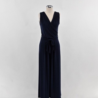 Last Tango Belted Wide Leg Jumpsuit Womens Size S Navy Sleeveless V Neck 522