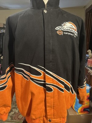 Vtg Harley-Davidson Screaming Eagle Performance Jacket, Xl Orange Flame Wrap,