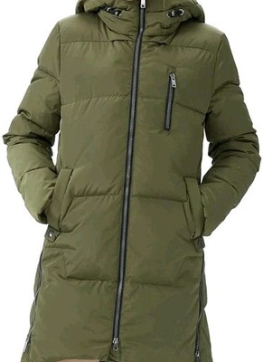 Orolay ArmyGreen Olive Maxi Long Puffer Jacket Coat Size L Cold Weather Hoodie 