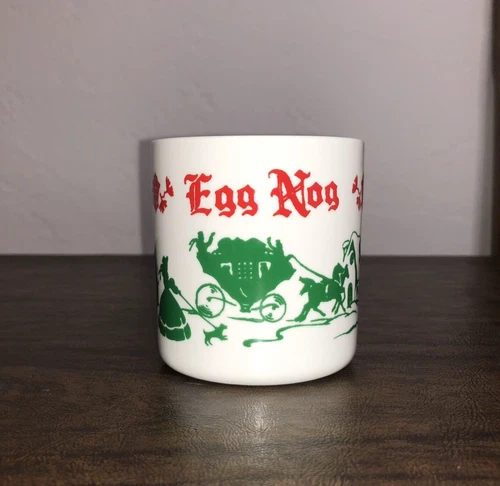 Vintage Hazel Atlas Milk Glass Christmas Heritage Carriage Egg Nog Cup Mug 1950s