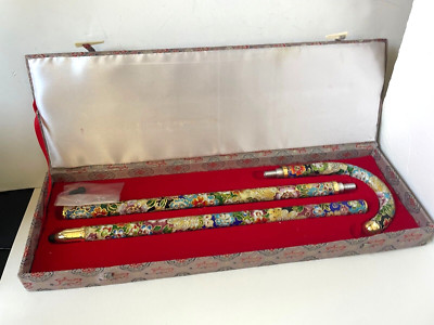 Vintage Cloisonne / Cloisonné Walk Cane Floral Motif Elegant Metal 35 