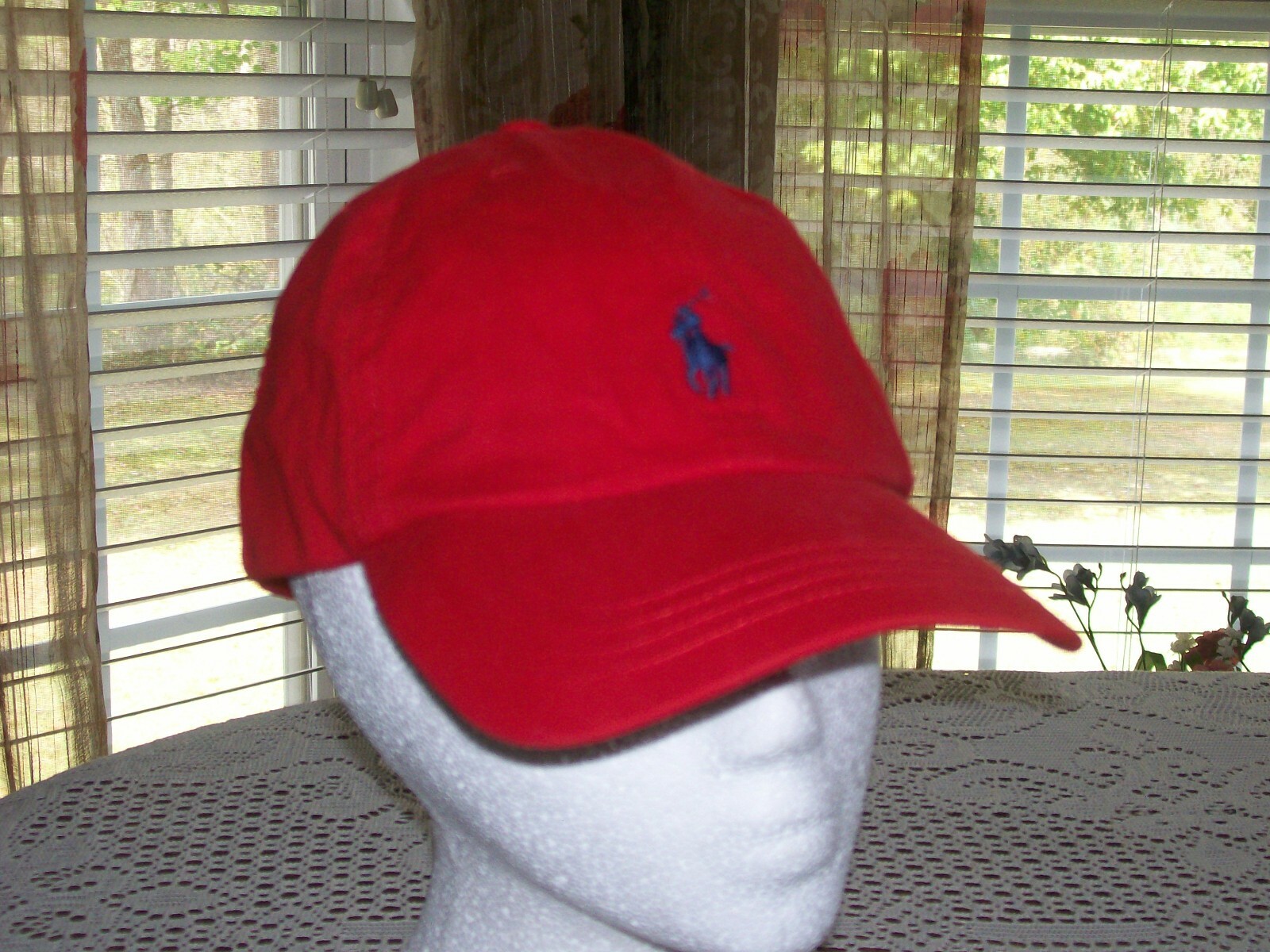 Cappello rosso polo Ralph Lauren con cinturino in pony blu regolabile schiena bambini 8 20