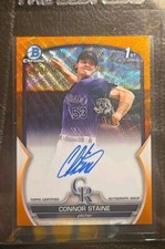 Connor Staine 2023 1st Bowman Chrome Orange Wave Refractor Auto 03/25 Rockies