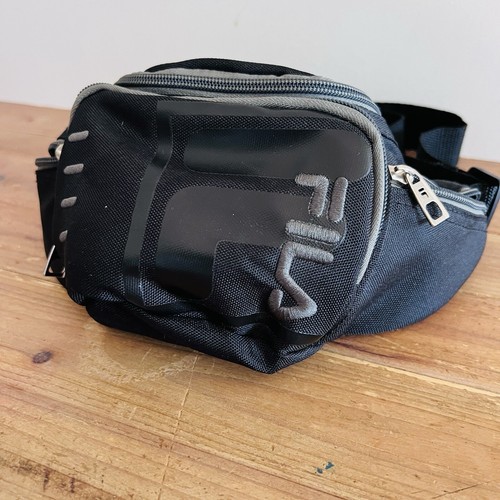 Fila Retro Waist Bum Bag Size L Unisex Black Multi Zipper Belt Compartment Bag - Picture 3 of 24