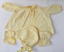 Vintage Yellow Baby Layette Set-Sweater, Hat  Booties