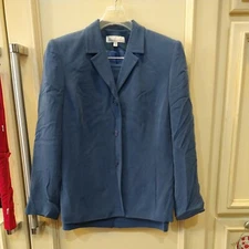 Travis Ayers Dressbarn VTG 100% Silk Blue Career 2pc Suit Lined Ladies 12