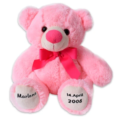 TE-TREND Teddybär Teddy Bär Kuscheltier Namen Geburtsdatum Personalisiert 24 cm Rosa