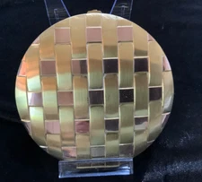 Vintage Powder Compact Evans Large 5” Flapjack duo colored basket weave #100