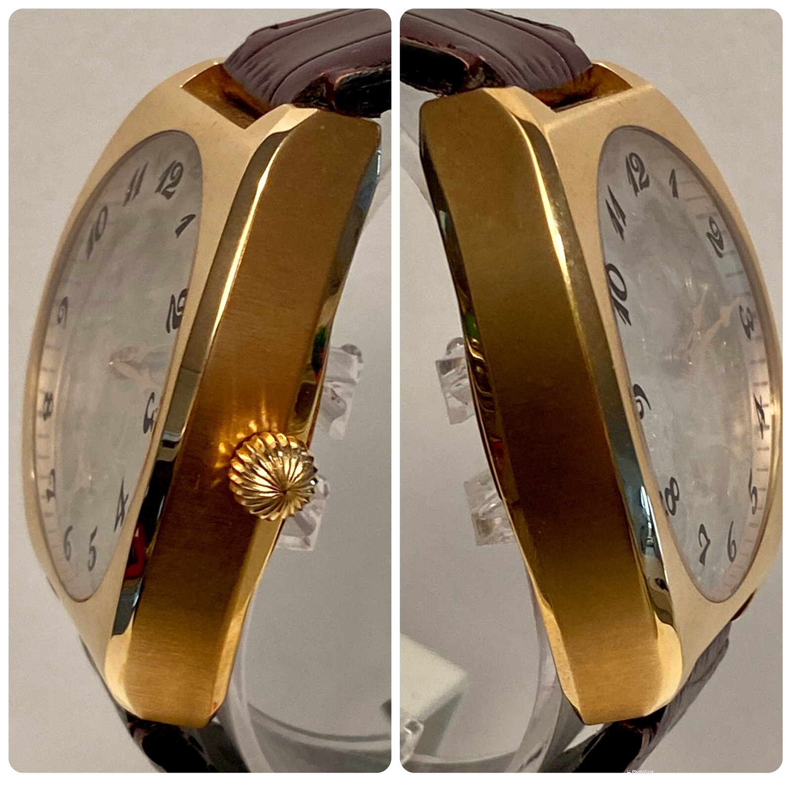 48mm Skeleton Mechanical Rosetone Cushion | Brown Strap STUHRLING Mens Watch