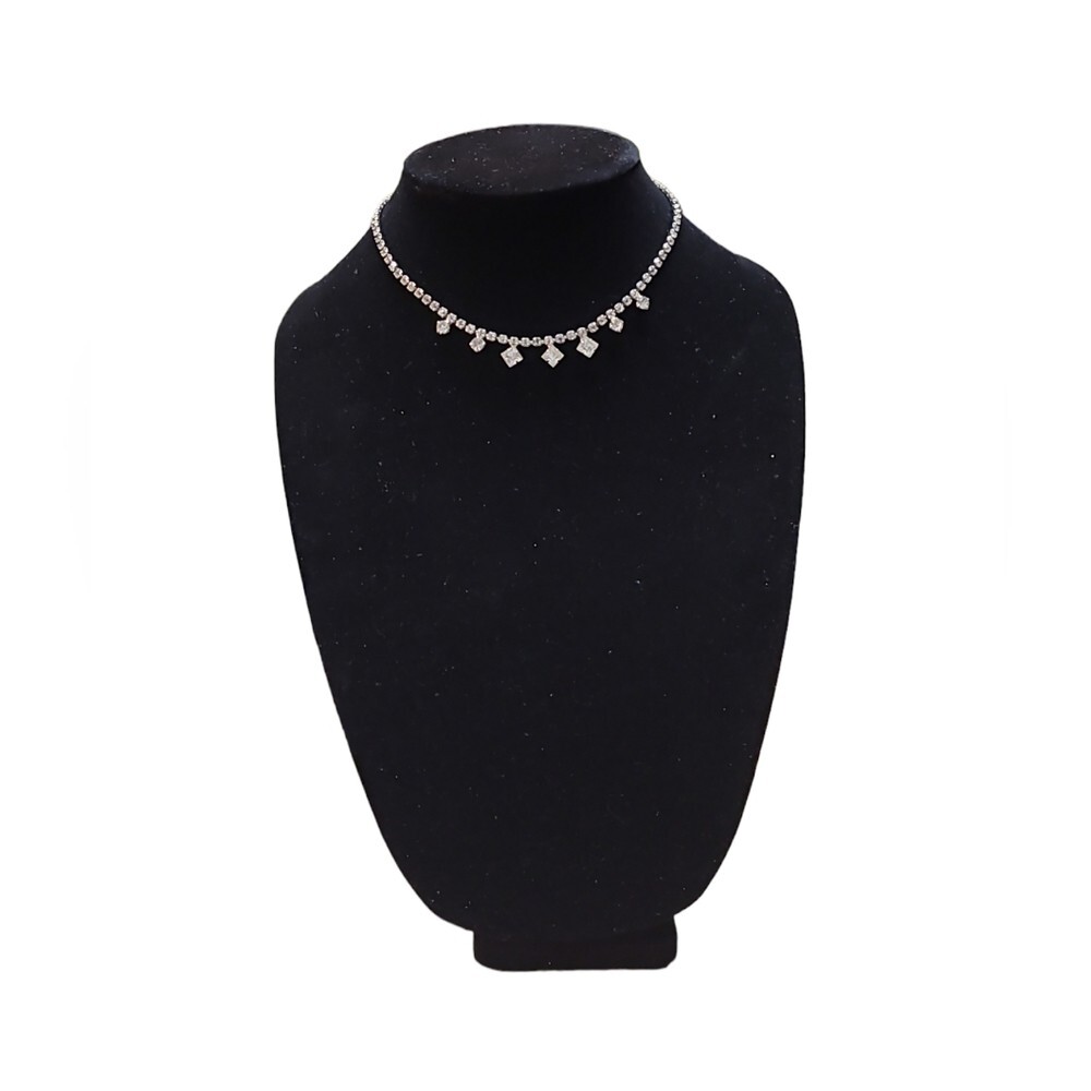 Vintage Silvertone Rhinestone Statement Choker Bi… - image 2