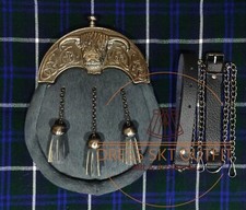 Scottish Full Dress Grey Cow Skin SPORRAN Cow Head Cantle Sporran  CHAIN STRAP