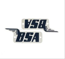 PAIR BSA TANK BADGES 29-7910 67-8017 - CHROME PLATED BRASS WITH BLACK 'BSA'