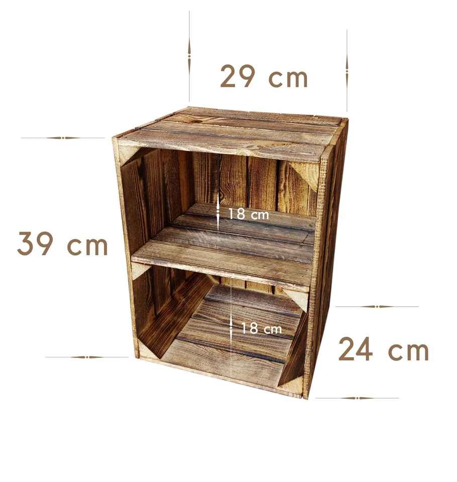 Wooden Crates, Storage Boxes with Shelves, 39x29x24 cm, Rustic Decor Crate - Image 3 of 4