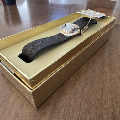 NWT Michael Kors Brown Signature Reversible Pave Logo Belt  display picture 3