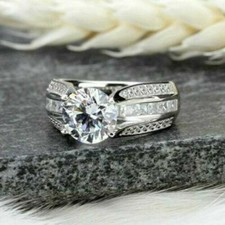 3CT Round Cut Diamond Lab-Created Engagement Wedding Ring 14K White Gold Finish