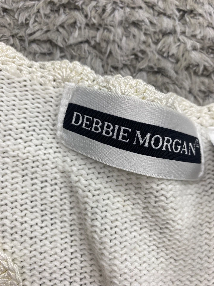 Suéter De Colección Debbie Morgan Mujer Mediano Blanco Perla Cuentas Bordado Cuello en V Foto 3 de 4