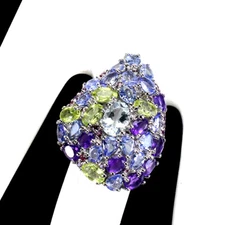 925 Sterling Silver Ring Oval Aquamarine Peridot Natural Gemstone Jewelry Sz 7.5