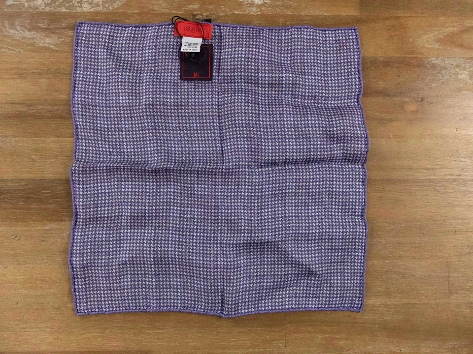 ISAIA Napoli brown & lilac paisley & houndstooth print linen silk pocket square - Image 3 of 4